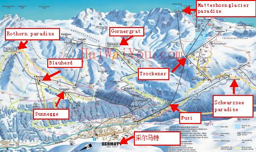 采尔马特zermatt的四大滑雪观光区攻略