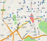 酒店位置，浅蓝色略大的那个标示